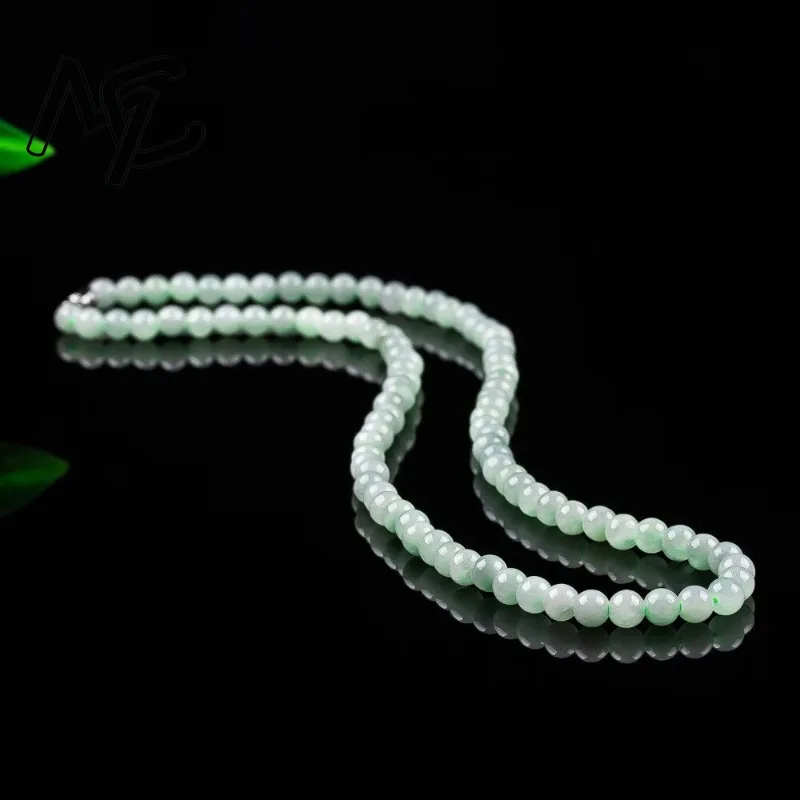 Real Natural Ice Seed Jade 5mm Bead Three Circles Bracelet Carved Charm Jadeite Jewelry Fashion Amulet Gifts Women Sweater Chain view 4
