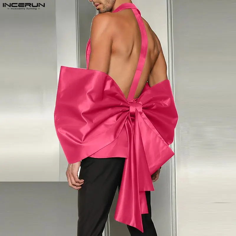 

INCERUN мужские нерегулярные жилеты однотонные с v-образным вырезом без рукавов с бантом мужской жилет уличная одежда индивидуальные стильные жилеты мужские S-3XL