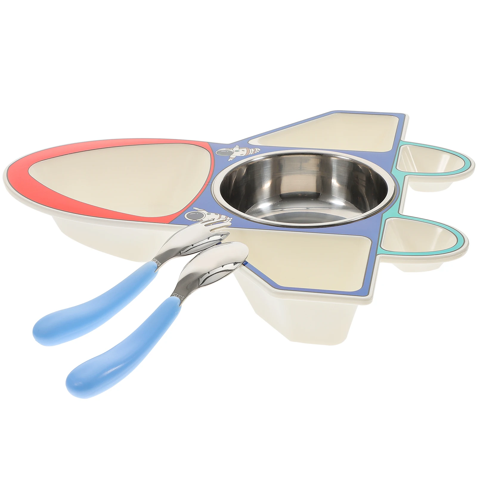 

Stainless Steel PP Kids Plates Divided Food Plate Airplane Shaped Cartoon Style Baby Dinner Set Easy Clean Safe Use