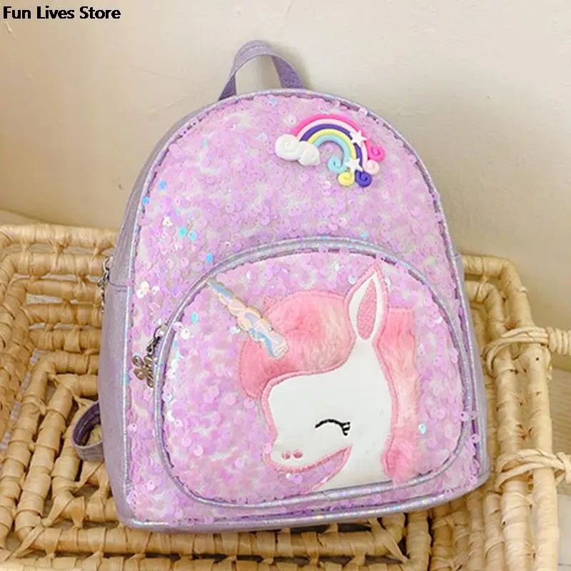 

Girls School Backpacks Shining Sequins School Bag Kids Bling Glitter Backpack Kindergarten Unicorn Schoolbags Shoulder Mochila