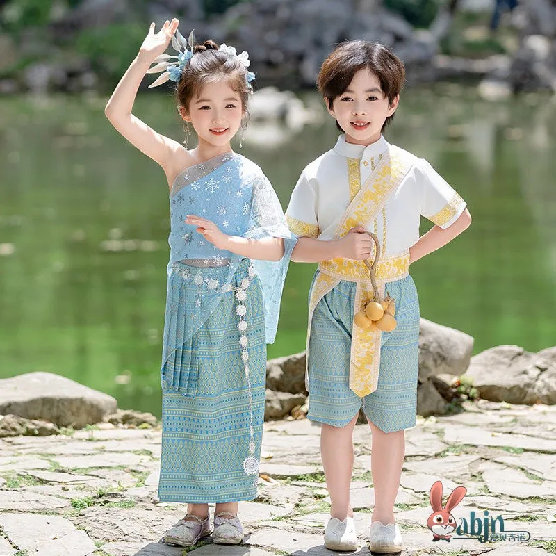 

Special Ethnic Dai Costume Children Performance Clothes Cotton Blend Fabric Girls Boys Toddler Outfits Yunnan Xishi Dance