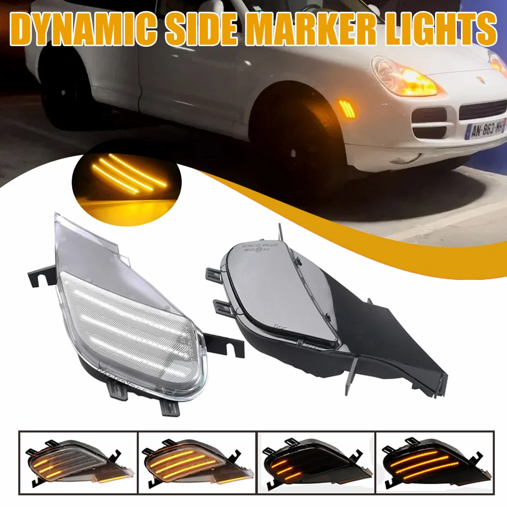 2PCS For Porsche Cayenne 955 2003 2004 2005 2006 Dynamic Sequential LED Side Marker Light Turn Signal Lamps