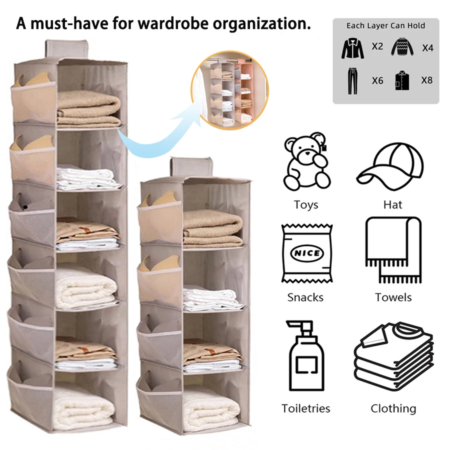 Hanging Closet Storage Bag For Bedroom Wardrobe 2-6 Layers Color Optional Foldable Underwear Socks Hanging Organizer Oxford Cloth