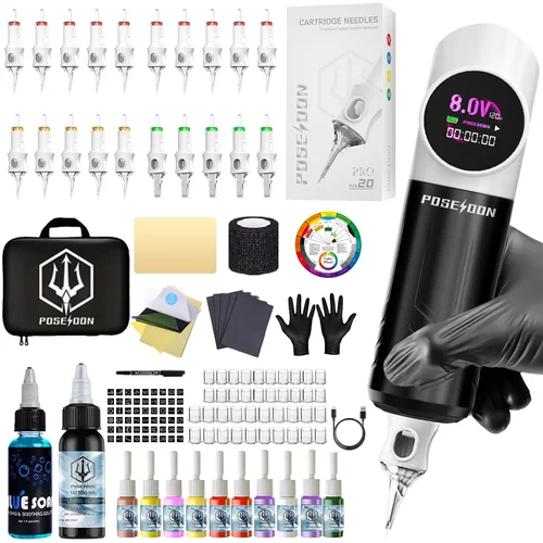 Kit de tatuaje POSEIDON V6, nuevo Kit de pluma de tatuaje Panda para maquillaje permanente, Kit de máquina de tatuaje, fuente de alimentación inalámbrica para tatuaje, Kit de tatuaje