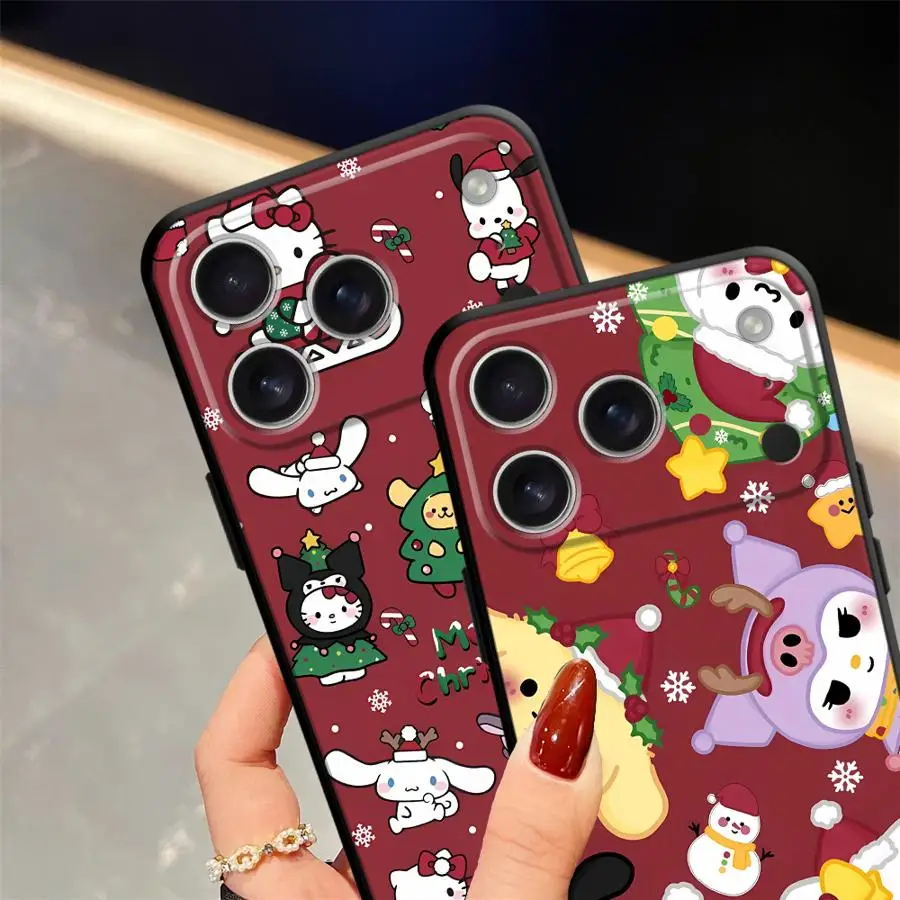 حافظة لهاتف آيفون 13 12 11 17 Pro Max XS XR 15 16 14 Plus 17Air 7 8 غطاء هاتف ناعم أسود لعائلة عيد الميلاد سانريو #2