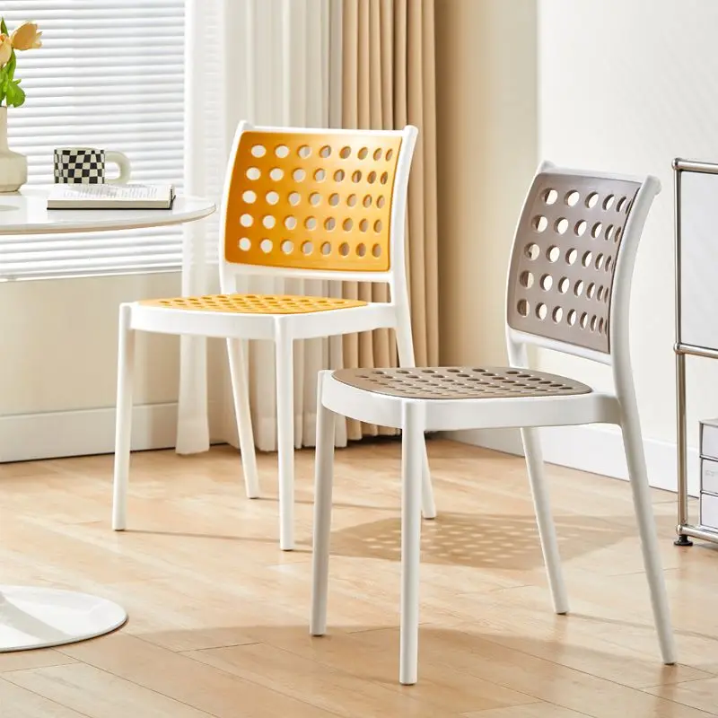 ee-Nordic Plastic Dining Chairs Household Hollow Back Dining Chair Simple Modern Outdoor Stacking Living Room Leisure Chairs