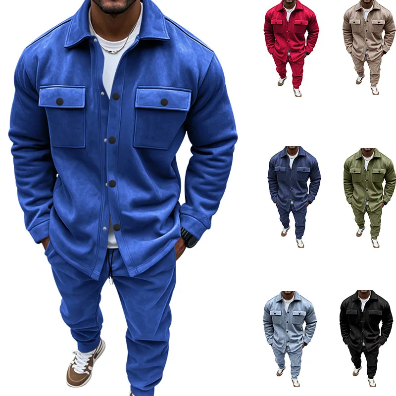 Jacket Men's Autumn and Winter Windproof Suit Men's Solid Color Suede Single-Breasted Tooling Suit