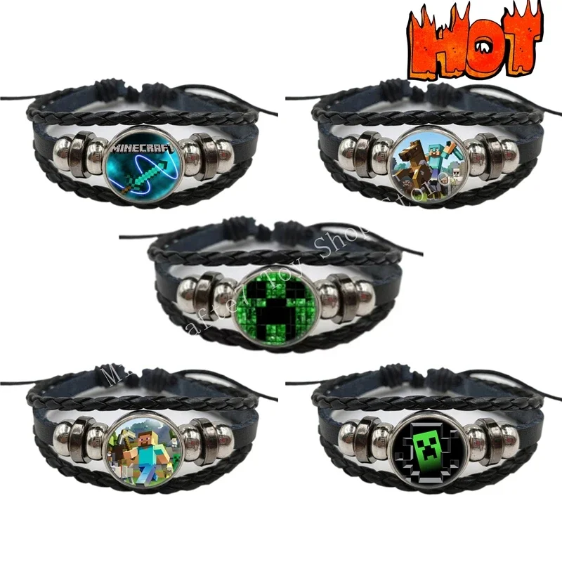 Браслет Minecrafte, фигурки Steve Creeper, кожаный браслет из бисера для студентов, детский подарок для фанатов игр, игрушки с персонажами Minecrafted