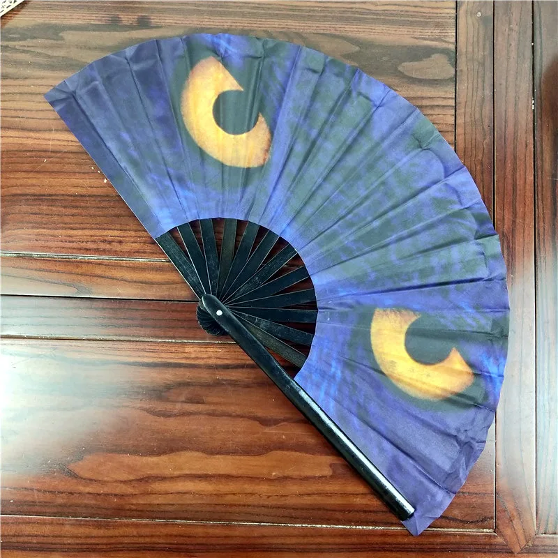 34cm Large Kung Fu Fan Loud Bamboo Folding Fan Craft Gifts Stage Performance Dance Party Photography Props Leopard Grain Fan