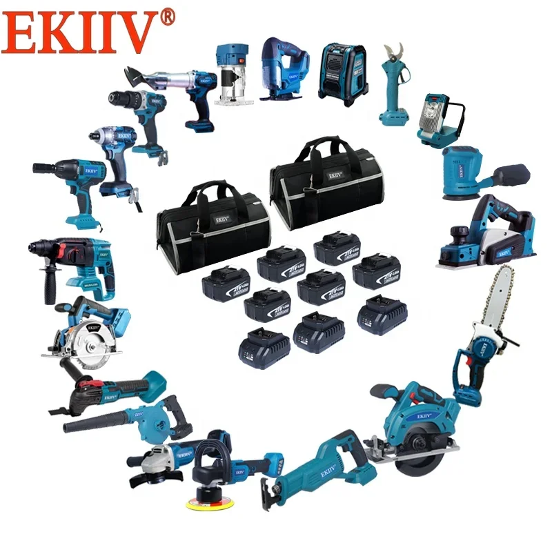 EKIIV New Arrival  18V 20V Lithium Battery 4Ah 6Ah Electric  Wireless  Tools   with LED Light Home DIY Power Cordless Combo  Kit