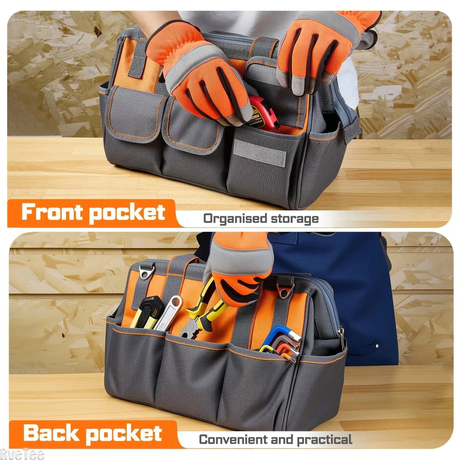 For Electrician Use, Geinxurn Orange & Grey Two Color Pocket Tool Bag, Premium Hardware Tool Organizer Pouch