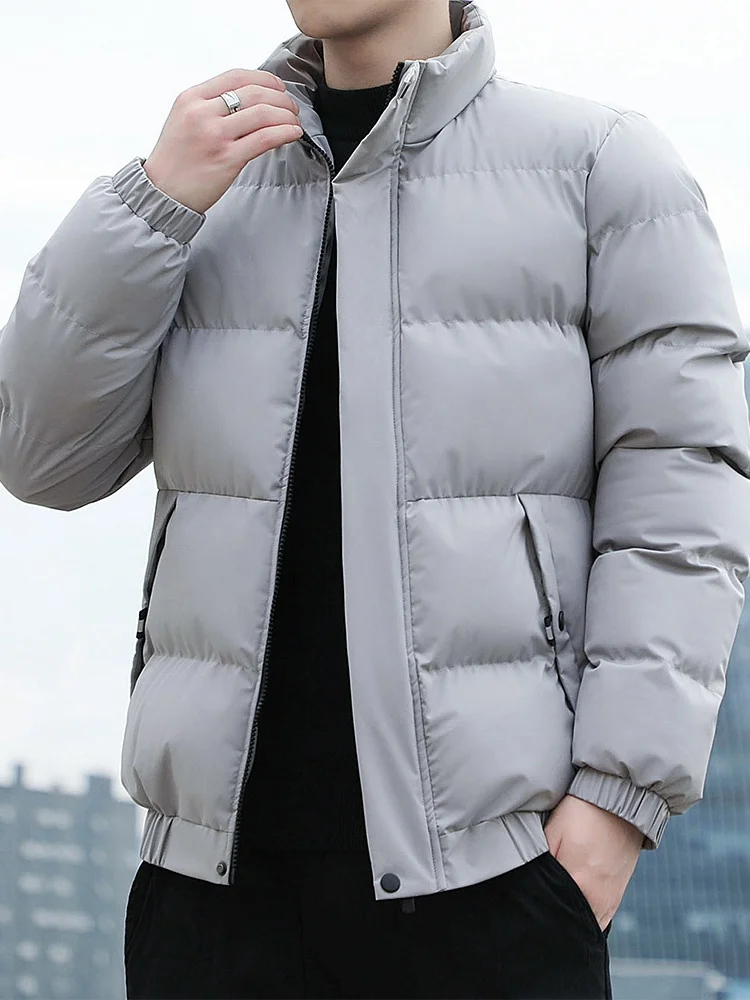 

Men's Thiened Warmth Cotton Jaet Stand Collar down Filled Youth Faion Winter Outerwear Regular Length Zipper Closure