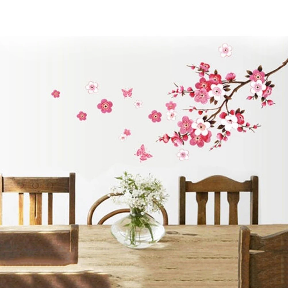 1Pc Pink Removable Peach Plum Cherry Blossom Flower Butterfly Vinyl Art Decal Wall Home Sticker Room Decor