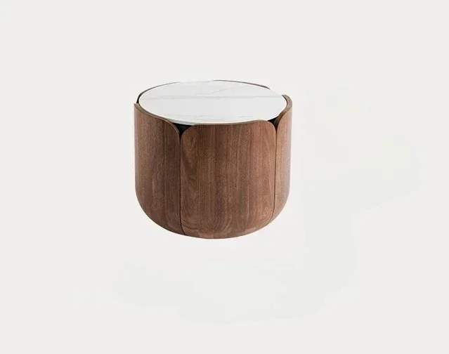 

American-Style Mid-Ancient Style Petals Lifting Stone Plate Solid Wood Tea Table