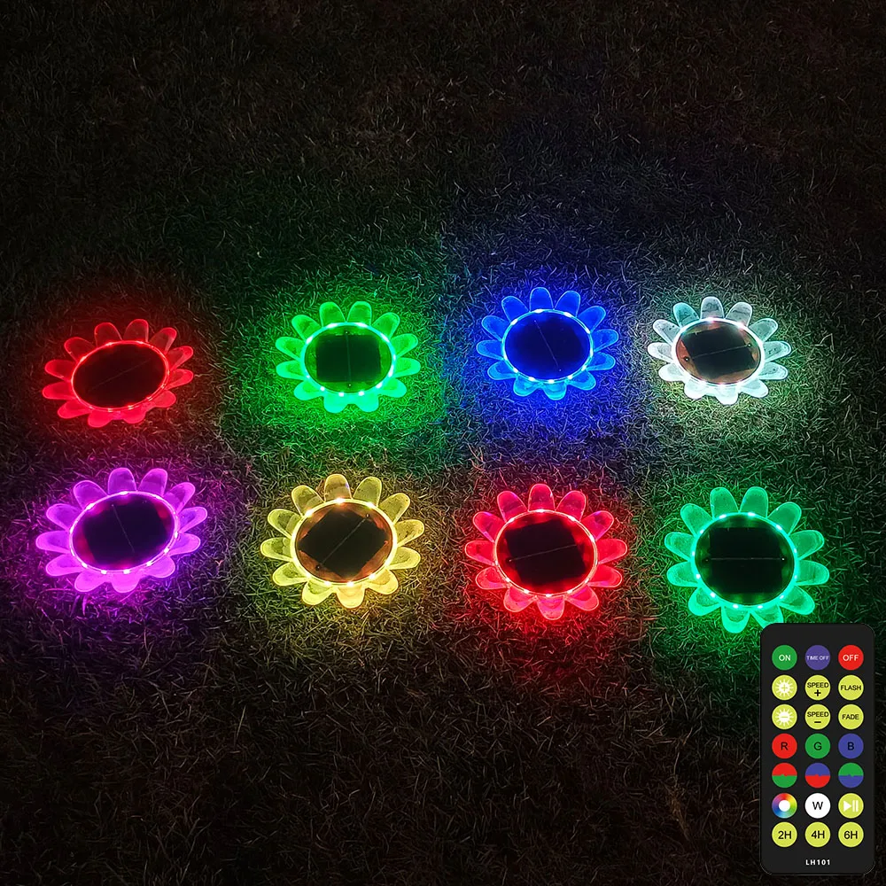 

Flower-Shaped Solar Garden Lights, Outdoor LED Light with Remote Control, IP65 Waterproof Garlands, 14 Modes