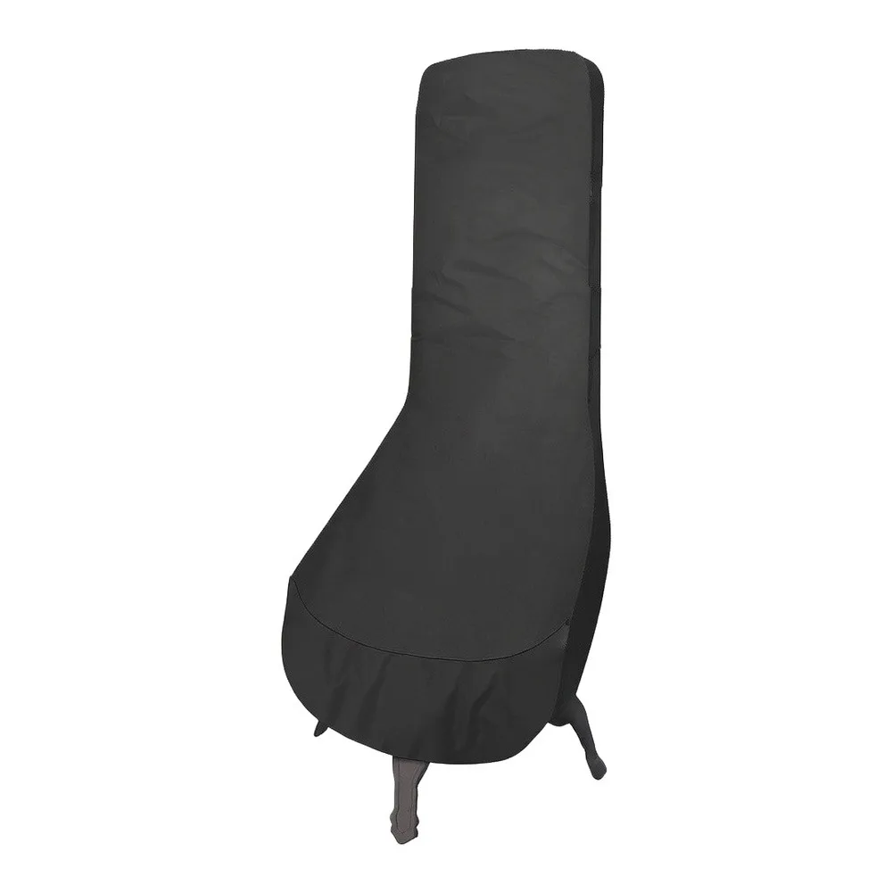 Black 190T Silver Coated Waterproof Dust Cover With Elastic Hem For Outdoor Chiminea Fireplace Stove Rainproof Protection