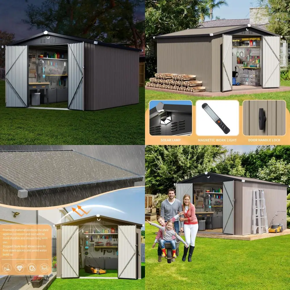 

Большой уличный металлический навес для хранения вещей с водонепроницаемым дизайном и запираемой дверью