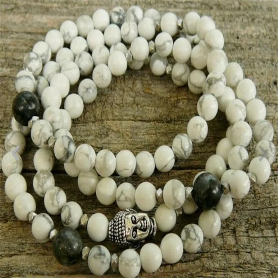 6mm Howlite Bracelet 108 Beads Buddha Head Energy Trendy Buddhist Link Beaded Health Teens Karma Jewelry Yoga  Men