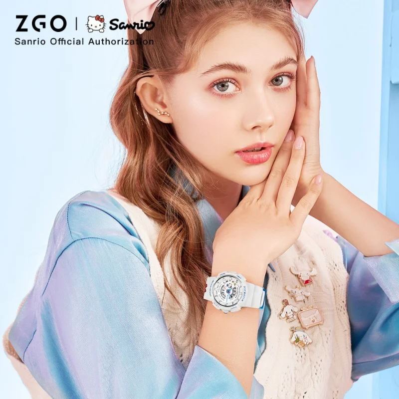 Zgo Sanrio Jam Tangan Digital Wanita Hello Kitty Jam Tangan Olahraga Tahan Air Layar Ganda Multifungsi untuk Hadiah Siswa 8573