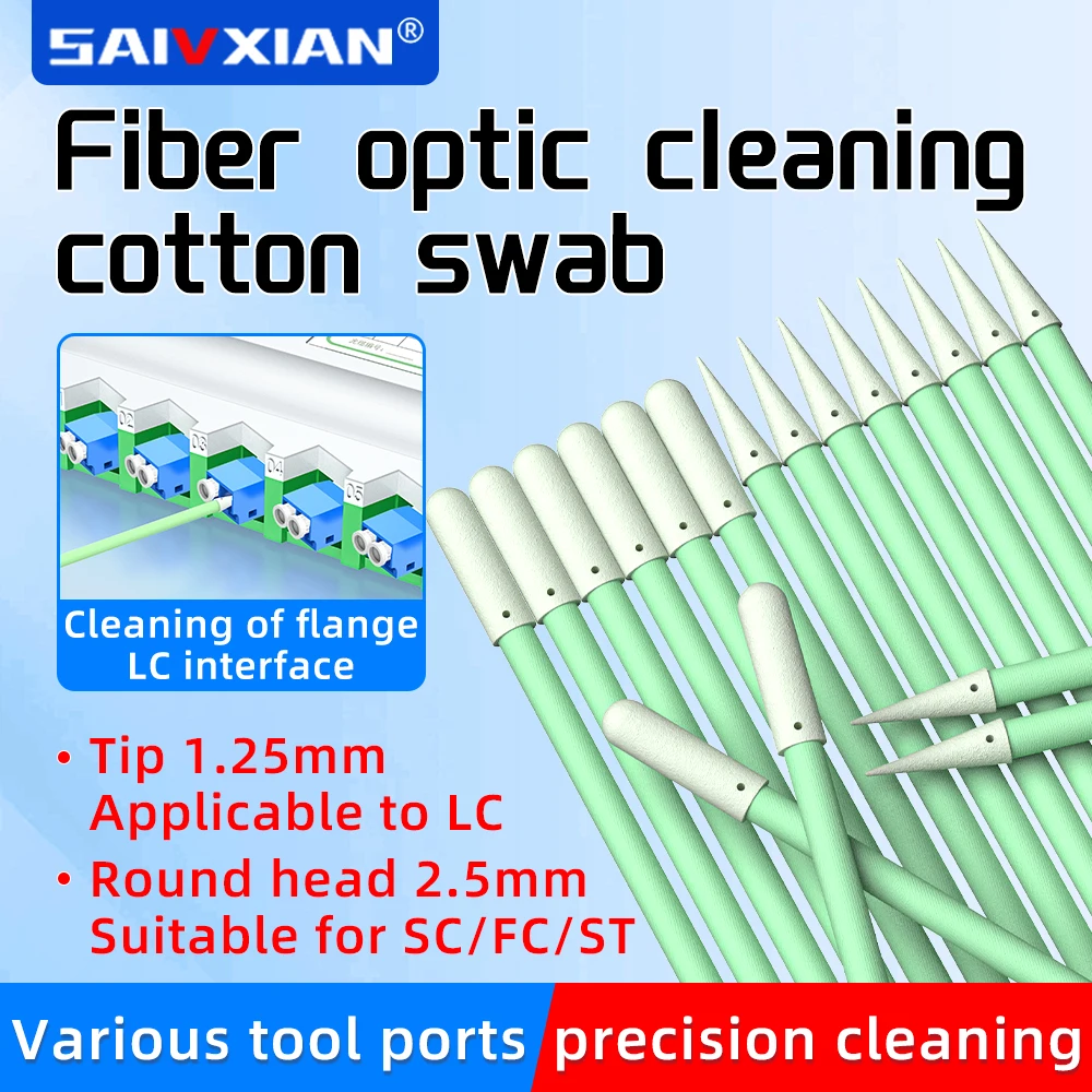 Fiber Optic Cleaning Sticks Fiber Optic Swabs For 1.25mm/2.5mm LC/SC/FC/ST Connectors 100PCS Fiber Cleaning Rod FTTH Tool