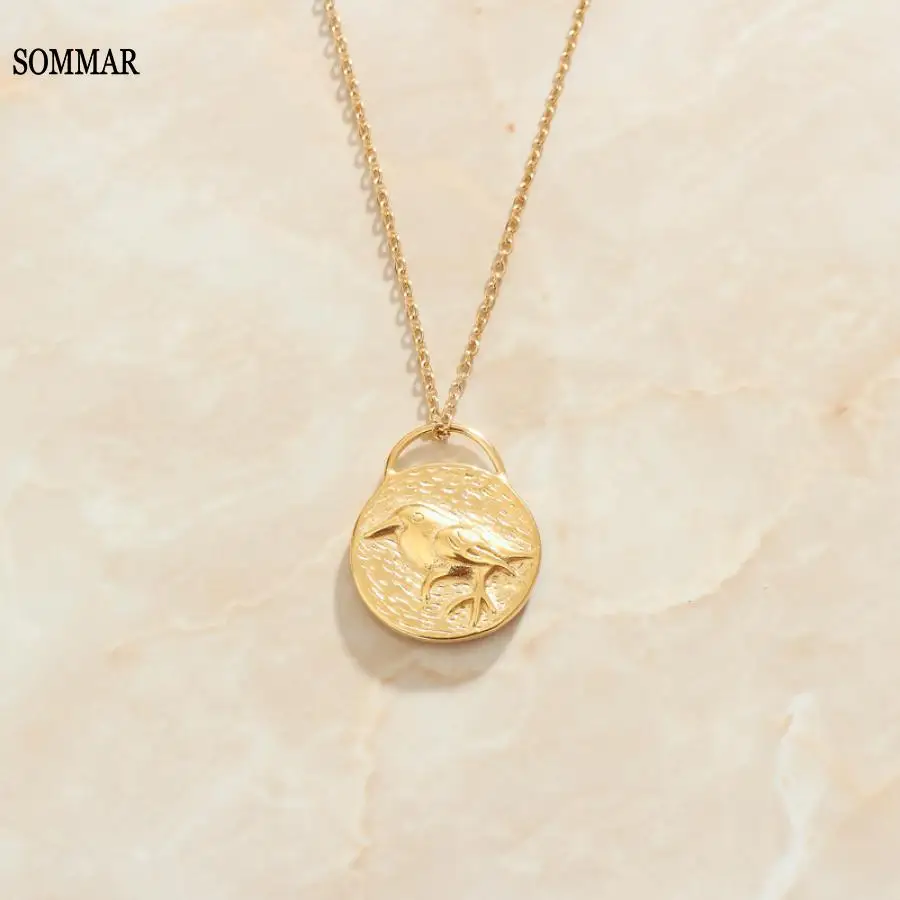 SOMMAR Fashion jewellery charms Gold Plated necklaces for female Flying bird and fish, double-sided choker Luxury Jewelry