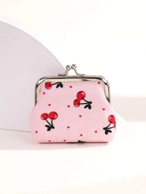 

Trendy Cherry Pattern Coin Purse for WomenCute Storage Wallet As GiftLock Buckle Small Storage Bag for Daily Outfit Accessories