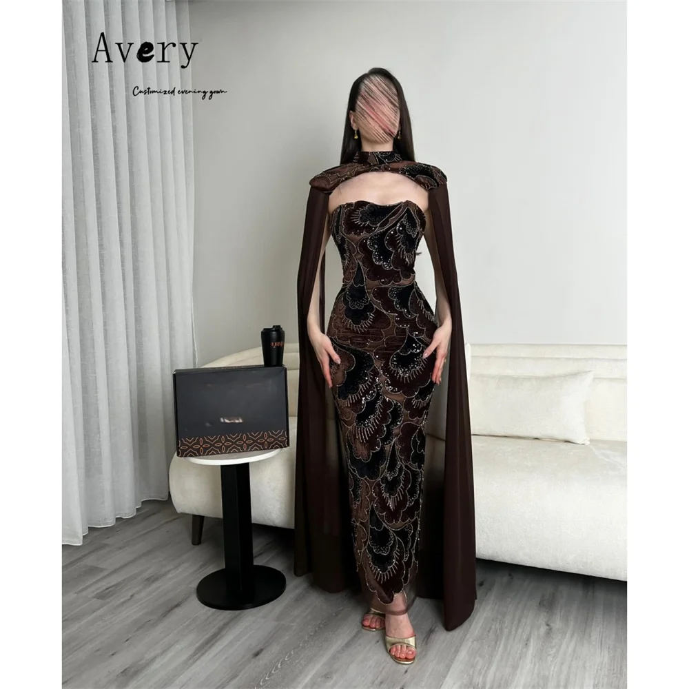 Avery Custom Fishtail Geborduurd Ronde Hals Mouwloos Formeel & Avondjurken Luxe Jurk 2025, Avondjurken Bruiloft Dames