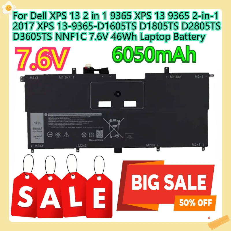 

For Dell XPS 13 2 in 1 9365 XPS 13 9365 2-in-1 2017 XPS 13-9365-D1605TS D1805TS D2805TS D3605TS NNF1C 7.6V 46Wh Laptop Battery