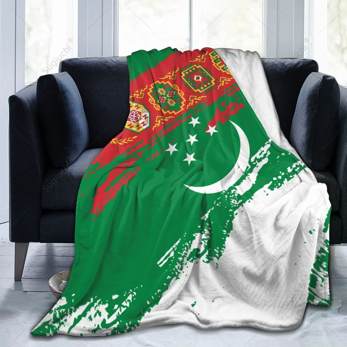 Blanket Turkmenistan Flag Color Flannel Multifunction Camping Sofa Cover Keep Warm