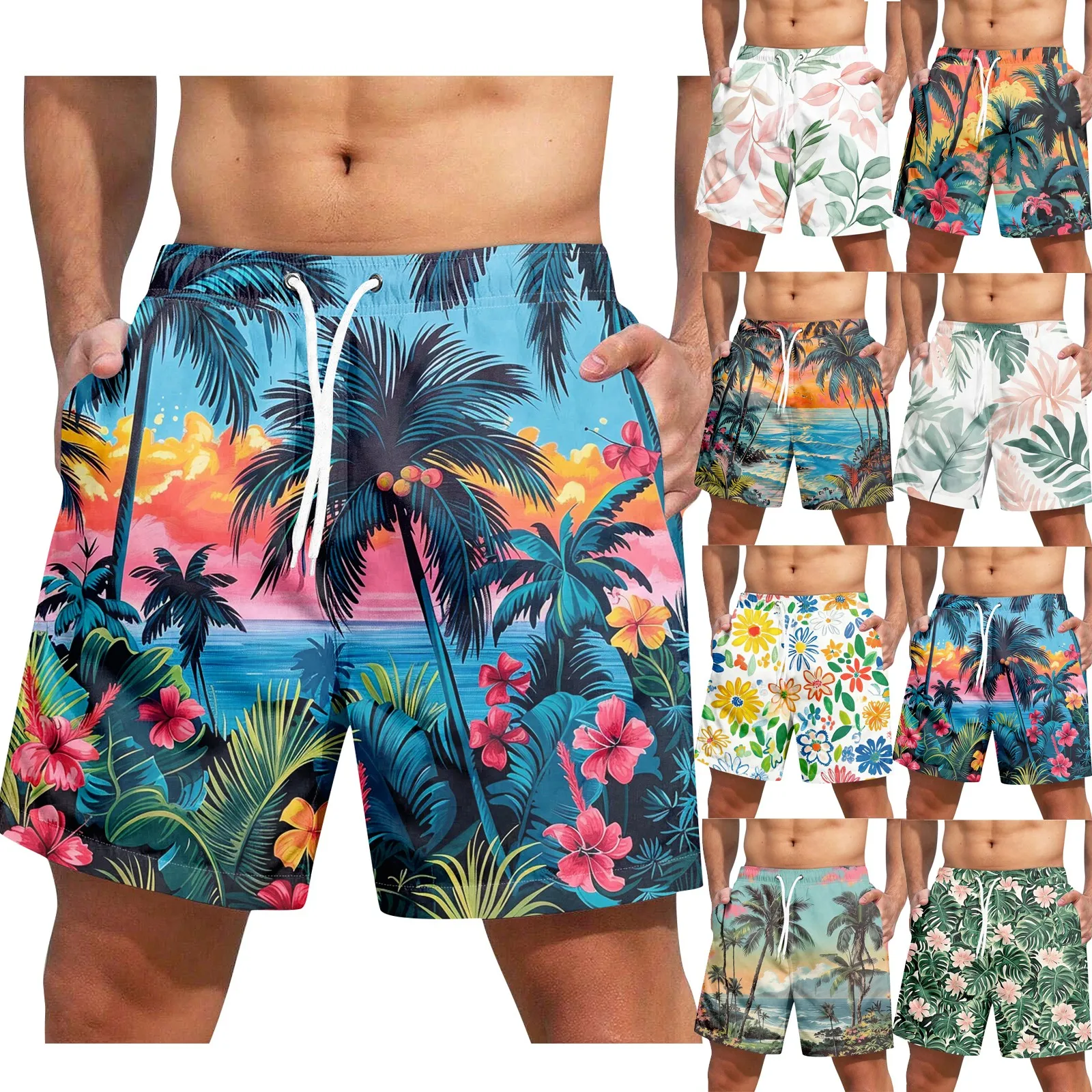 Pantalones cortos con estampado hawaiano para hombre, traje de baño a la moda, pantalones cortos, pantalones deportivos para maletero, calzoncillos para hombre, traje de baño, pantalones cortos de playa para niño