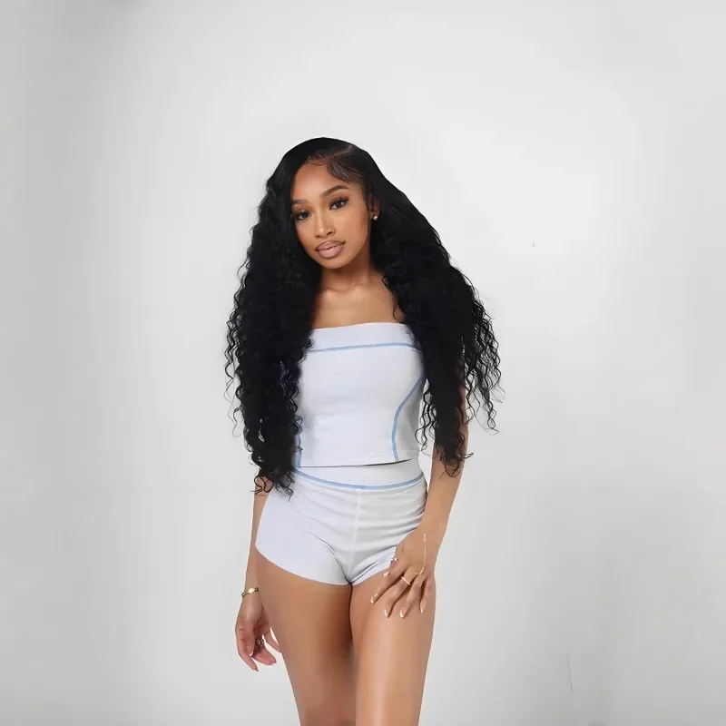 

Women Block Line Slim Casual Sporty 2 Piece Set Strapless Tank Crop Tops + Shorts Fitness Yoga Suit Female Summer Tracksuits