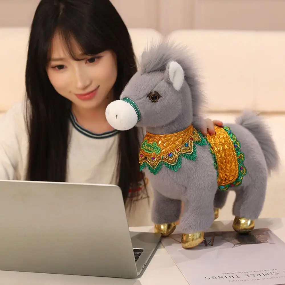 Jouets en peluche cheval mascotte drôle 25cm, cheval du zodiaque chinois porte-bonheur, Animal de dessin animé, poupée en peluche poney mignonne, décoration de maison