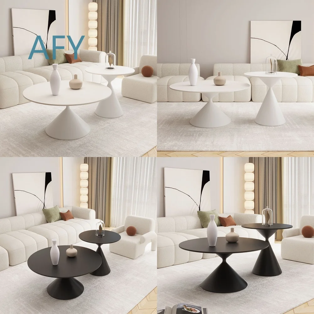 Modern Round Marble Top Coffee Table for Small Living Room Minimalist Cream Color Light Luxury Home Decor for Sofa Set