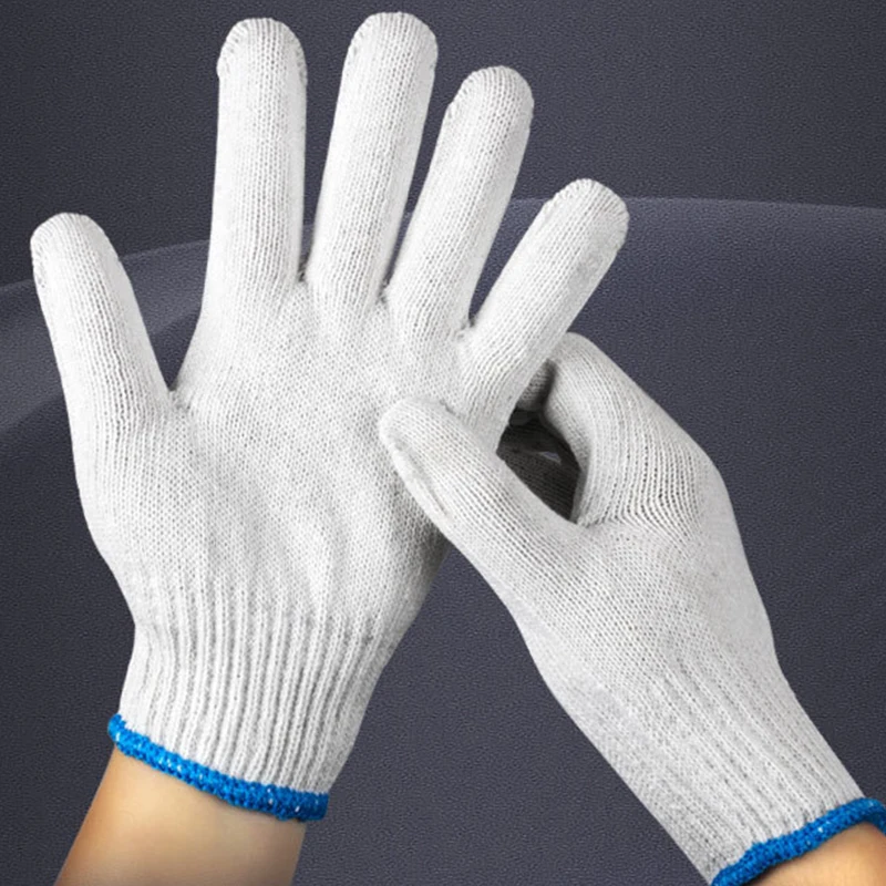 24pcs Protective Gloves Cotton Thread Gloves Work Thick Nylon White Yarn Wear Resistant Cotton Thread Gloves