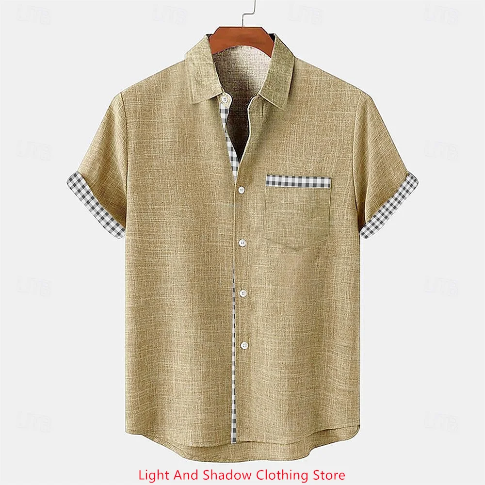 Men's Linen Shirt Hawaii Casual Vacation Men's Short-Sleeved Lapel Pocket Shirt High-Quality Men's Linen Top