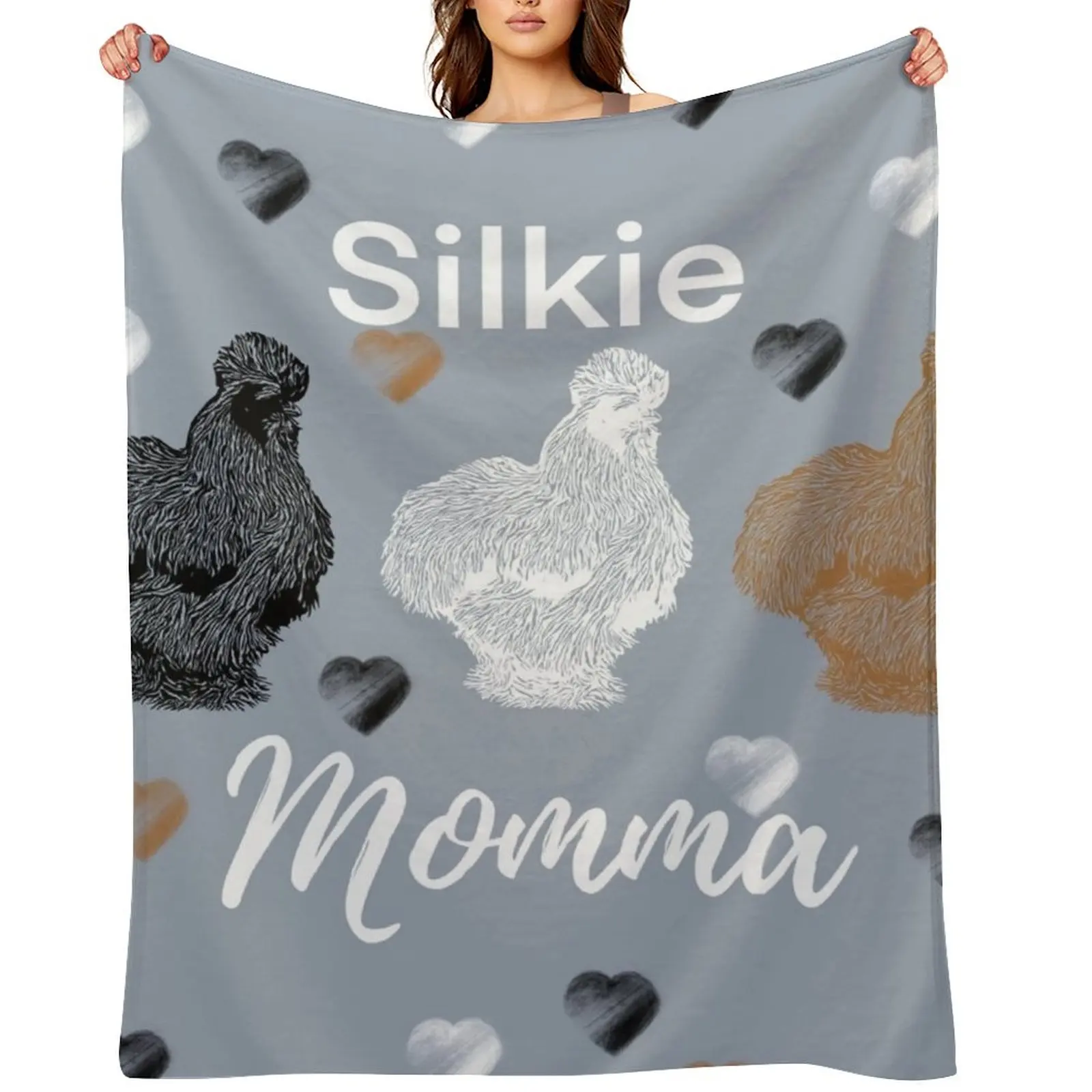 

Silkie Momma Silkie Chicken Heart Prints with Black White and Buff Silkie Chickens Silkies Throw Blanket Softest Shaggy Blankets