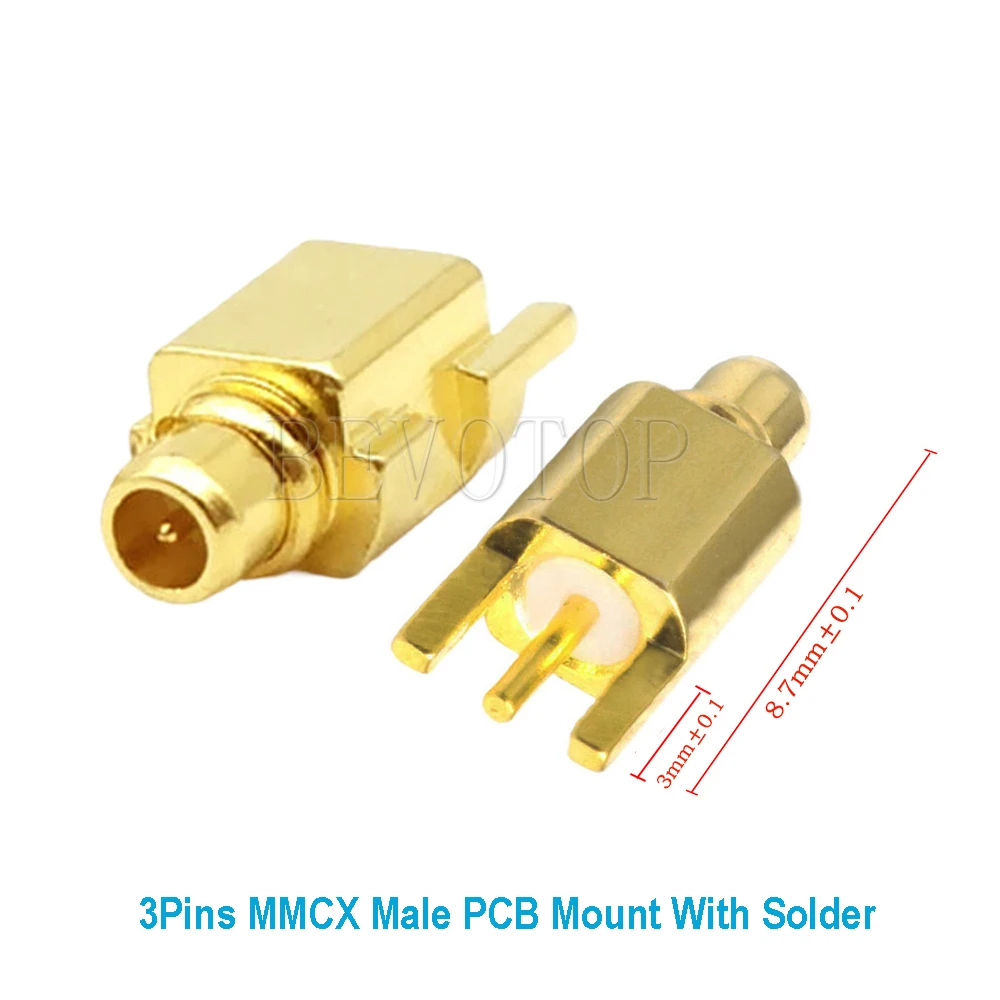 10PCS/LOT MMCX Male Connector PCB Mount With Solder Straight Gold Plated 3Pins MMCX RF Connector