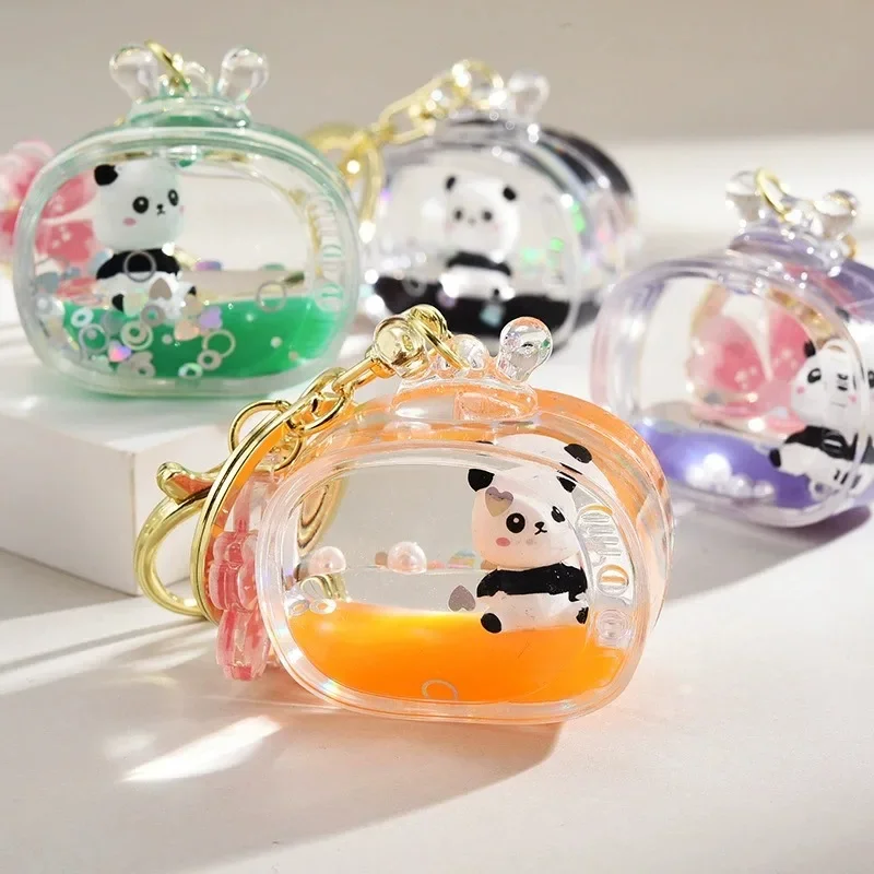 LLavero de muñeco Panda, bonito llavero acrílico líquido de TV, accesorios colgantes para coche, llavero para niños, regalo, llavero para pareja, venta al por mayor
