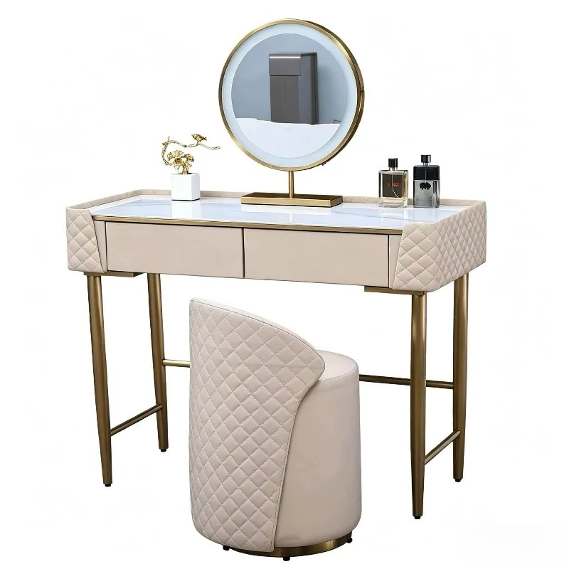 Modern foldable mirror dressing table measuring 120x40x75 cm with LED illuminated mirror and 2 drawers