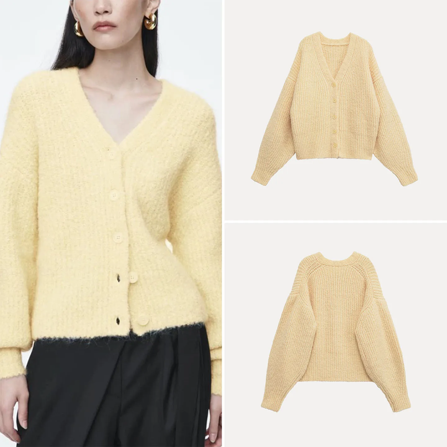

Faionable V-Ne Open Cardigan Women's Sle Texture 2025 Autumn New Arrival Z Knitted Sweater for Ladies