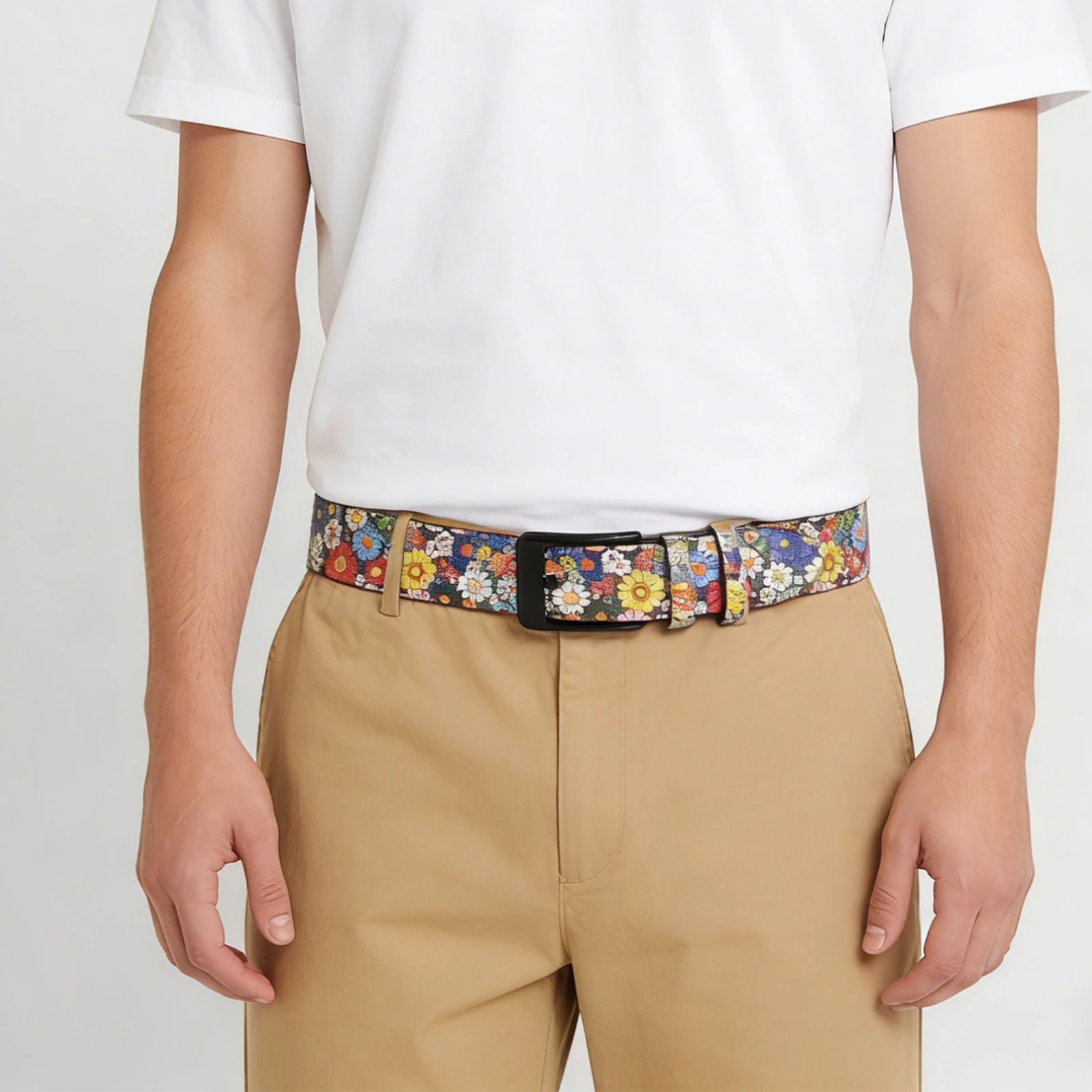 Many beautiful flowers belt —Bohemian style Print Belt  Leather Diamond Waistband Bling Studded Design For Jeans Dress