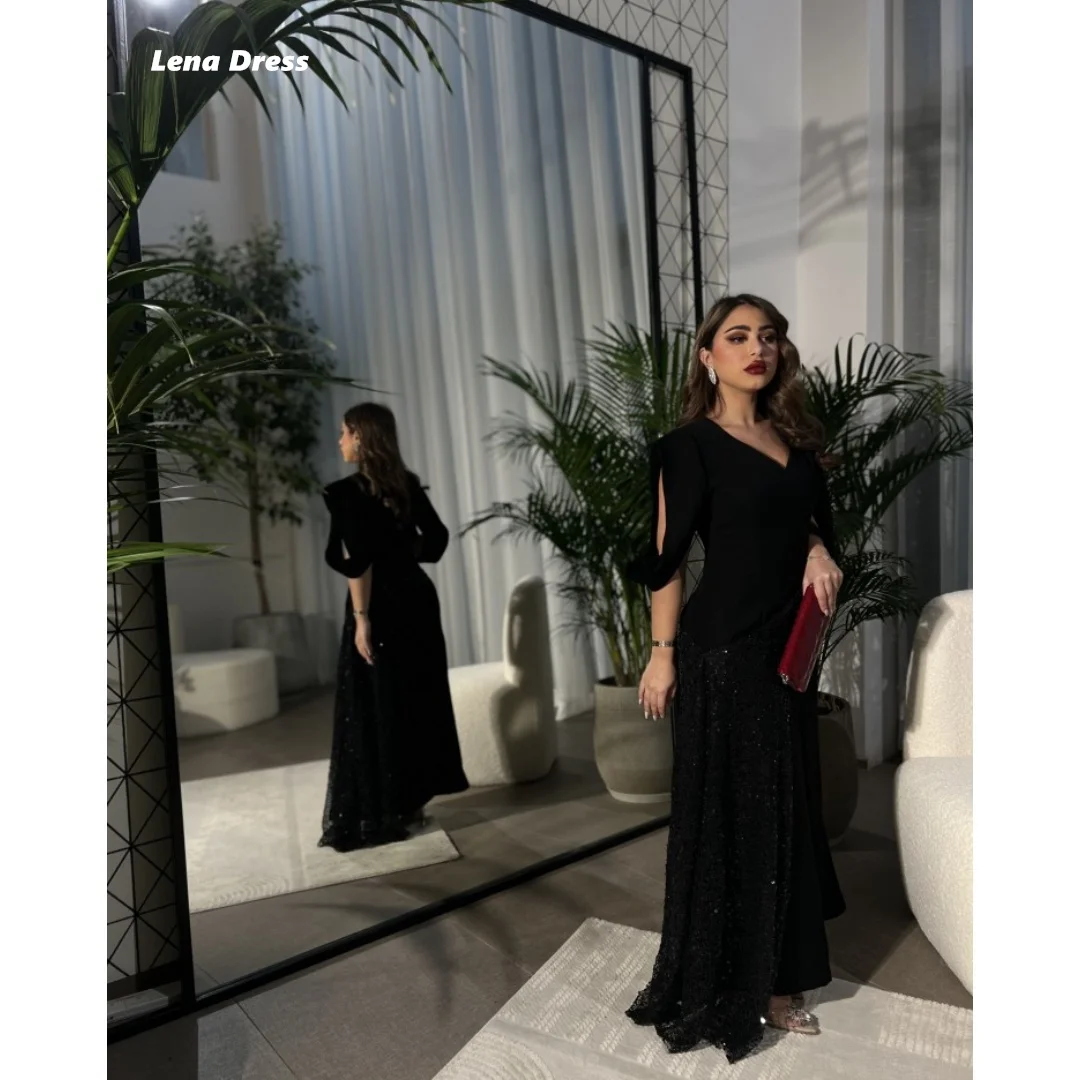 

Lena Custom Made Prom Dresses for Special Occasions Evening Dresses Women Elegant Party Dress Black V-neck Sequins Woman Formal