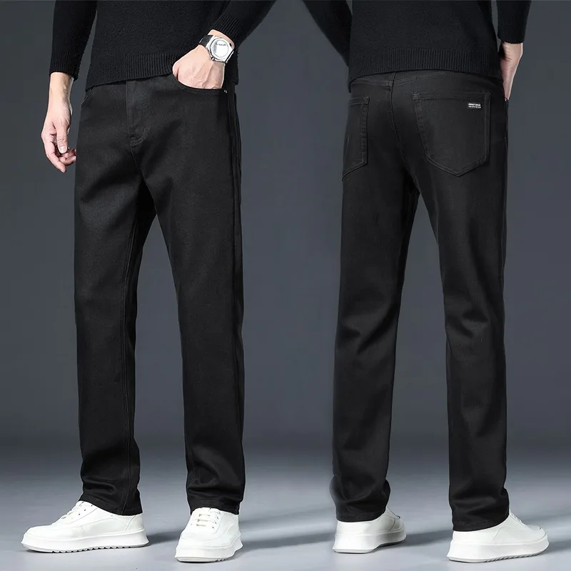 

Черные прямые джинсы, мужские новые брендовые модные деловые повседневные брюки, классические удобные мужские обычные джинсовые брюки