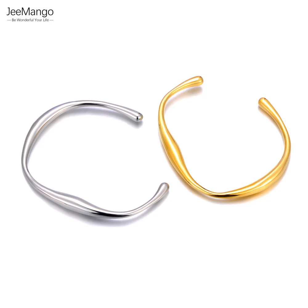 Jeemango Edelstahl Handgelenk Öffnung Armband Armreif für Frauen Gold Farbe hand gefertigte Cast Statement Marke Party Schmuck jb24008