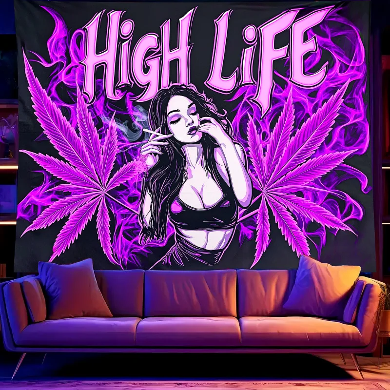 High Life Weed Tapestry Purple Cannabis Art Hippie Decor Stoner Wall Hanging Psychedelic Print Living Room Poster