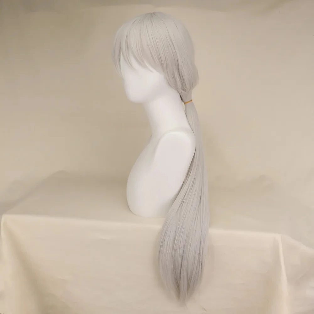 Anime Chainsaw Man Quanxi Cosplay Silver Long Wig Eyes Patch Halloween Party Role Play Heat-resistant Fiber Hair