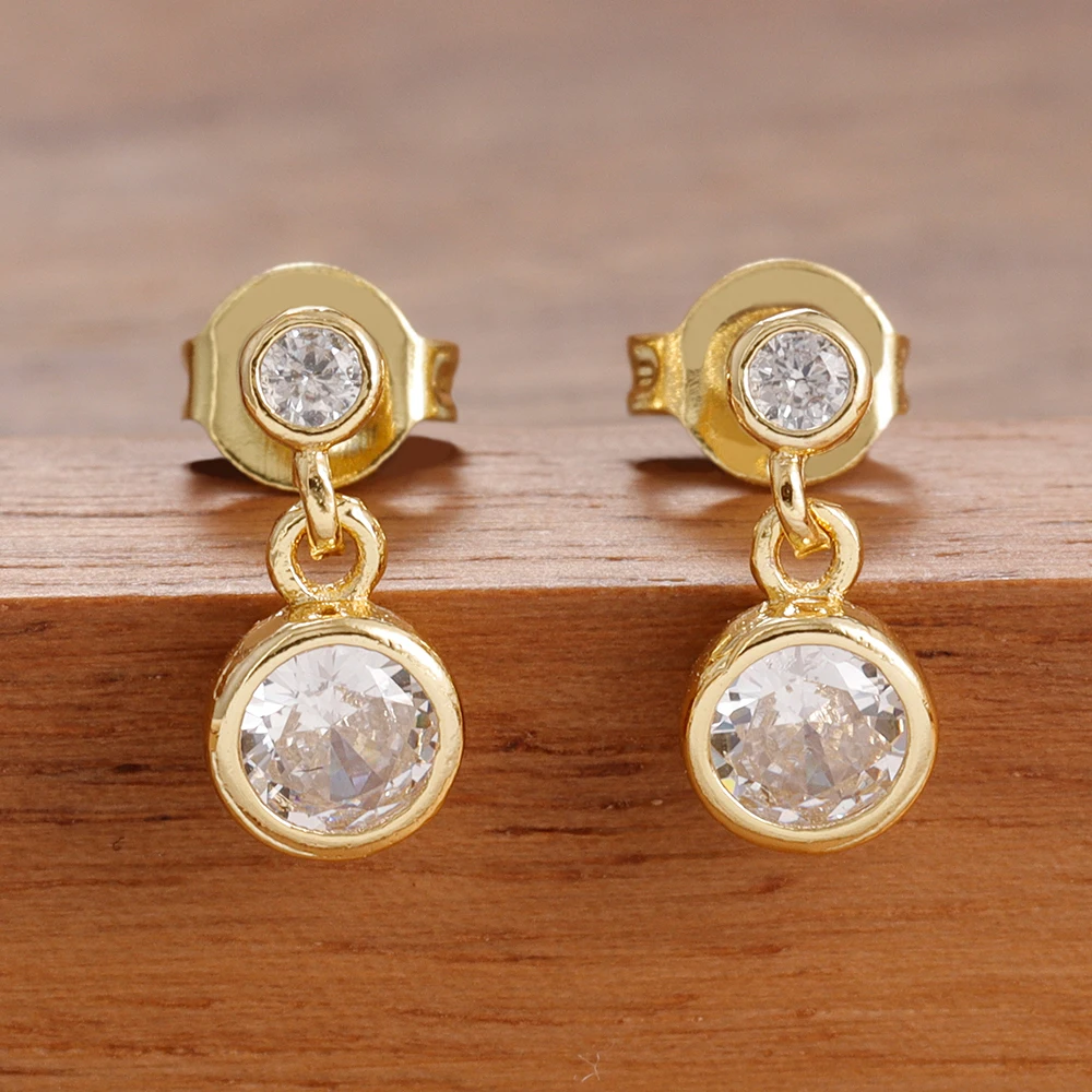 Elegante frische leichte Luxus Zirkon Moissanit Tropfen Ohrringe 14K vergoldet Ohrstecker Lünette Ohrringe Frauen Geschenke Großhandel