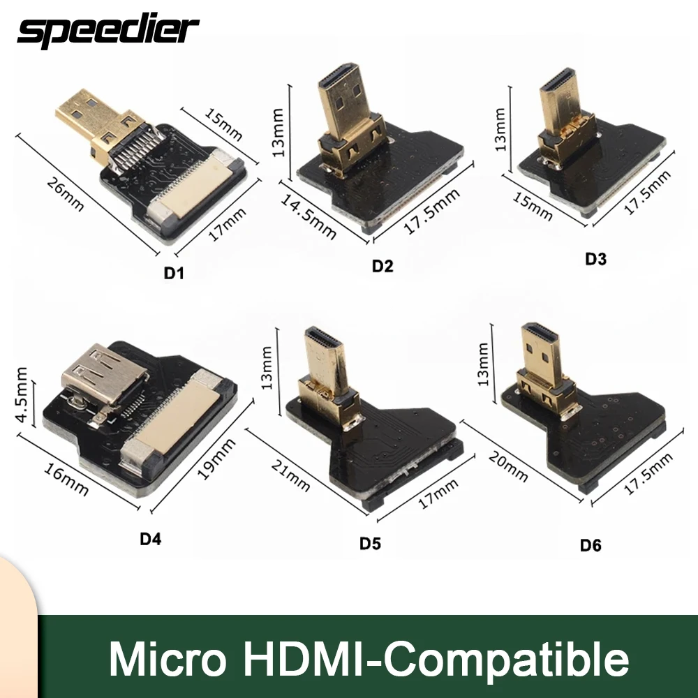 HDMI-совместимый ленточный кабель FPV HDMI, 90-градусный адаптер Micro/Mini HDMI на стандартную печатную плату HDMI, 20-контактный разъем