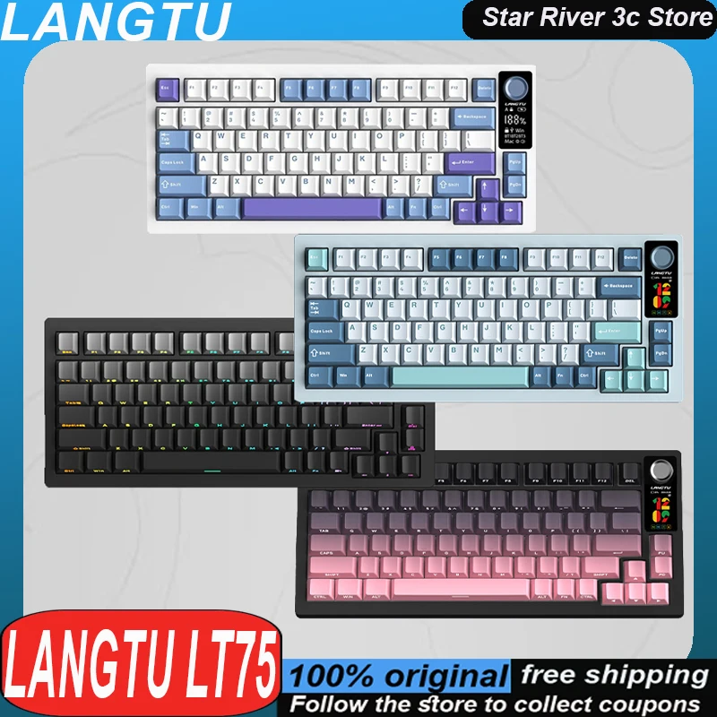 Langtu Lt75 Mechanical Keyboard Wireless Tri Mode Smart Screen Multi Functional Knob Hot Plug Rgb Customized Gaming Keyboard