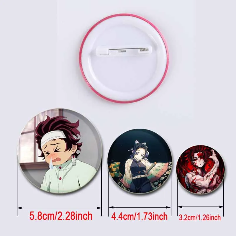 Broches rondes Anime Demon Slayer, épinglettes de dessin animé, badges cosplay, sac à dos, vêtements, sac, accessoires de bijoux, cadeaux, 58mm, 32mm, 44mm